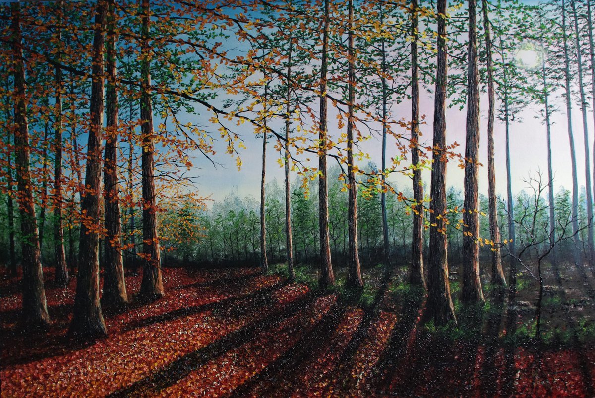 Impressionistic Landscape Oil Painting By Hazel Thomson, 59 X 39, Forest Clearing., Original Artwork
