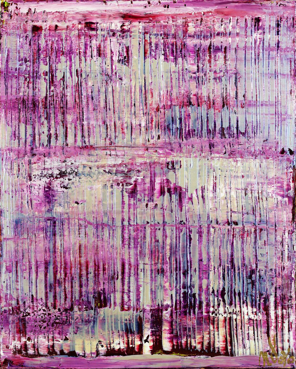 Abstract Acrylic Painting By Nestor Toro, 16 X 20", Purple Panorama (Changing Iridescent Blue) 2, Original Artwork