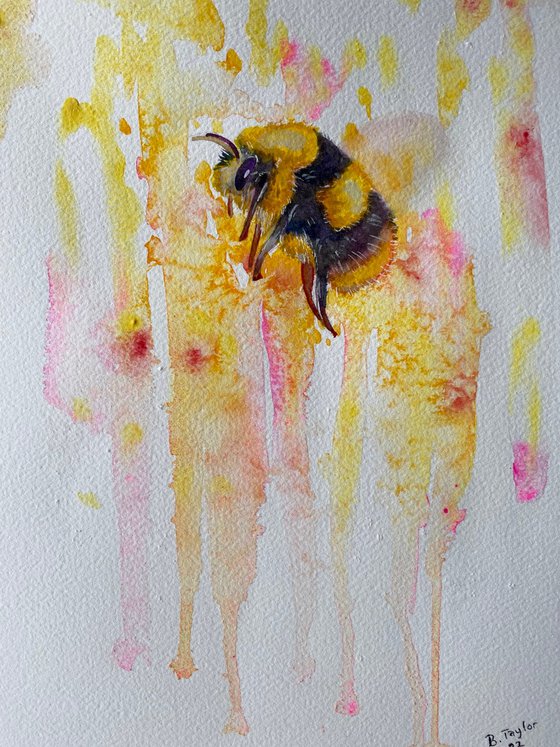 Colourful bumble bee watercolour painting