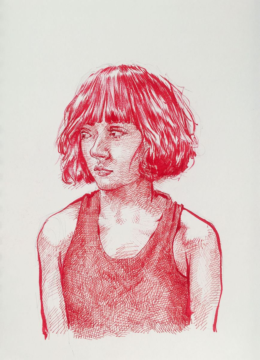 Impressionistic Portrait Ink Drawing By Dario Moschetta, 8 X 11, Portrait 267, Original Artwork