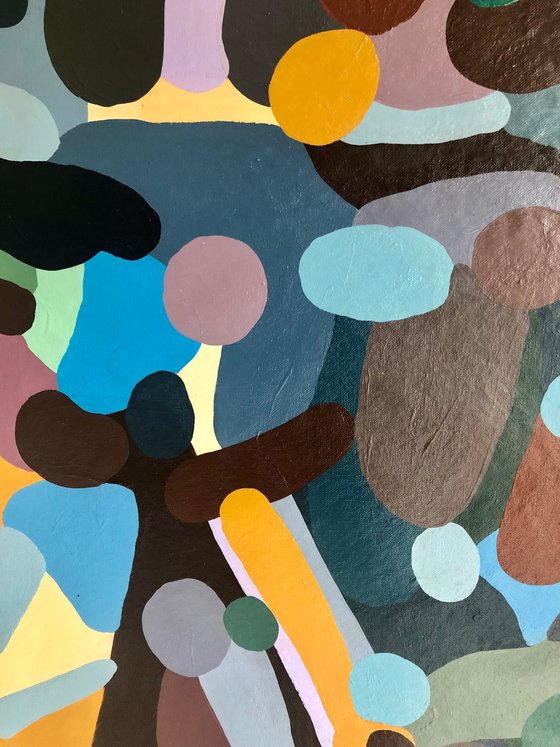 Abstract painting. Blue leaves