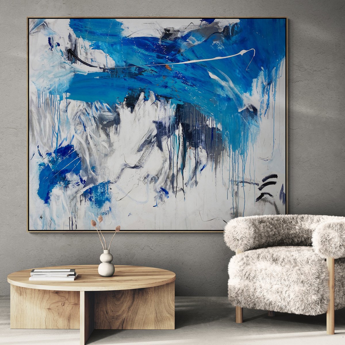 Expressive Abstract Acrylic Painting By Cheryl Harrison, 67 X 55, Beach Break, Original Artwork