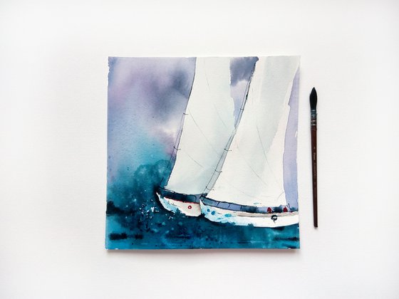 Sailboat painting. Seascape