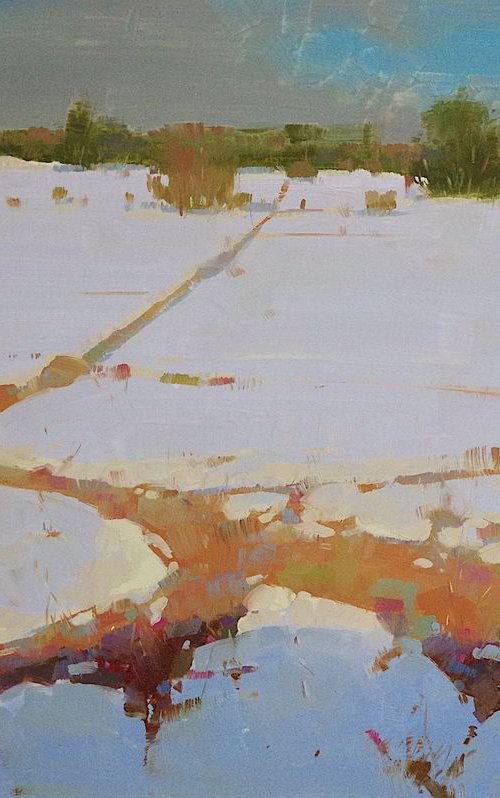 Winter Day, Landscape oil painting, One of a kind, Signed, Handmade artwork by Vahe Yeremyan
