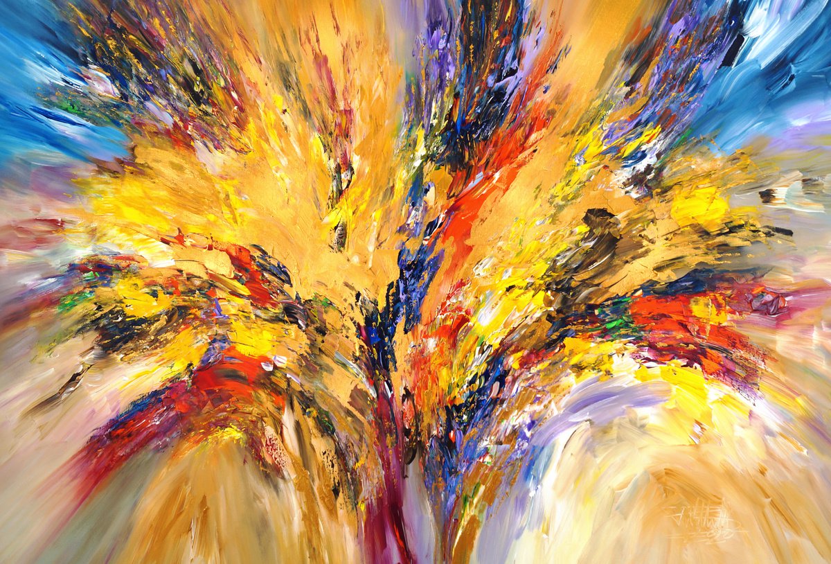 Abstract Acrylic Painting By Peter Nottrott, 61 X 41", Golden Daydream D 1, Original Artwork