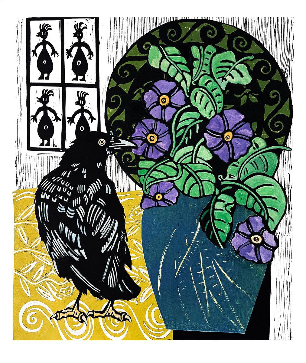 Chicken Goddess with Crow by Laurel Macdonald