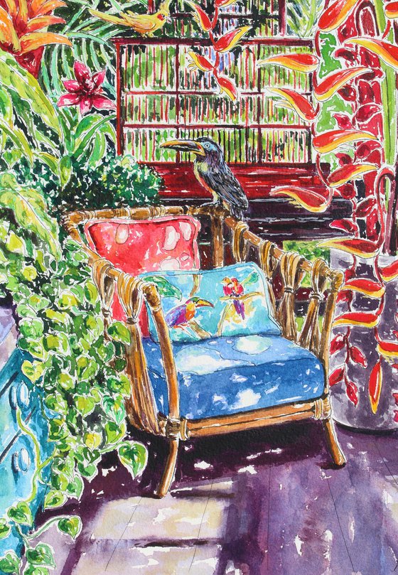 Feathering The Nest An Original Tropical Home Watercolor Painting