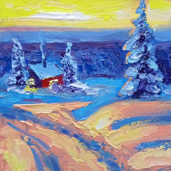 'WARM WINTER LIGHT' - Small Painting on Cradled Panel