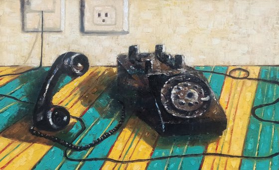 Retro - old telephone (40x60cm, oil painting, ready to hang)