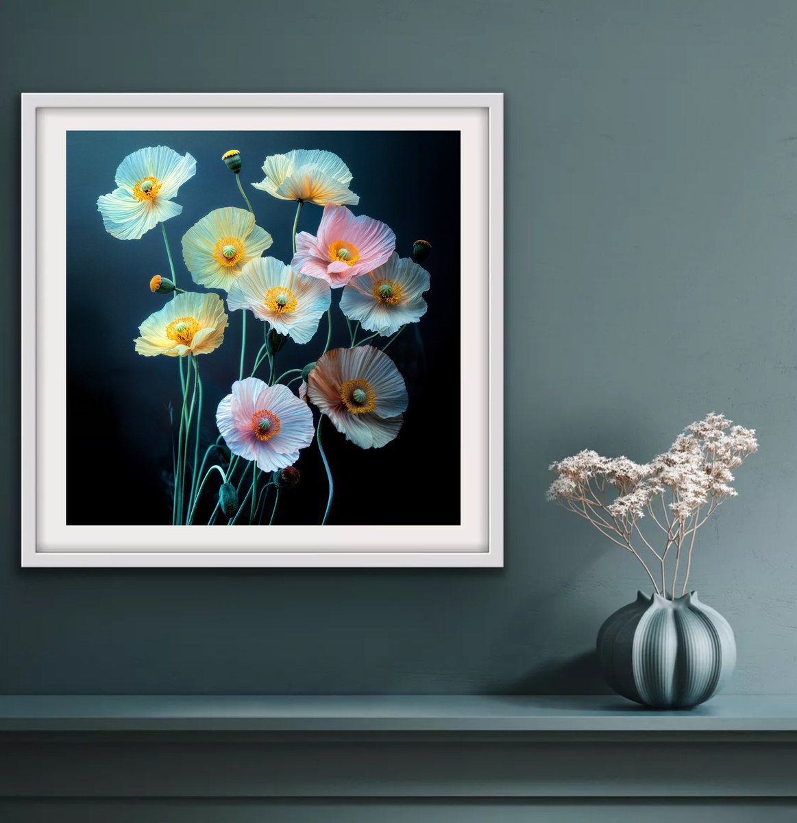 Photorealistic Botanical Photograph By Michael Filonow, 26 X 26", Poppies 40, Original Artwork