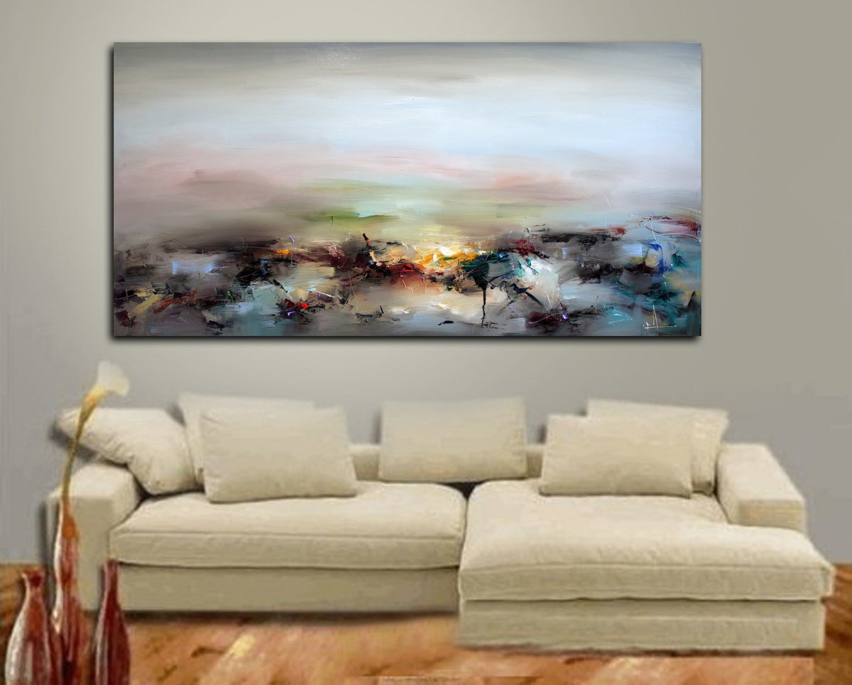 Abstract Landscape Oil Painting By Stanislav Lazarov, 71 X 35", Quicksands, Original Artwork