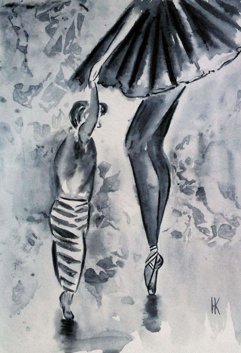 Ballet Painting Dance Original Art Kid Ballet Watercolor Ballet Legs Artwork Small Home Wa... by Halyna Kirichenko