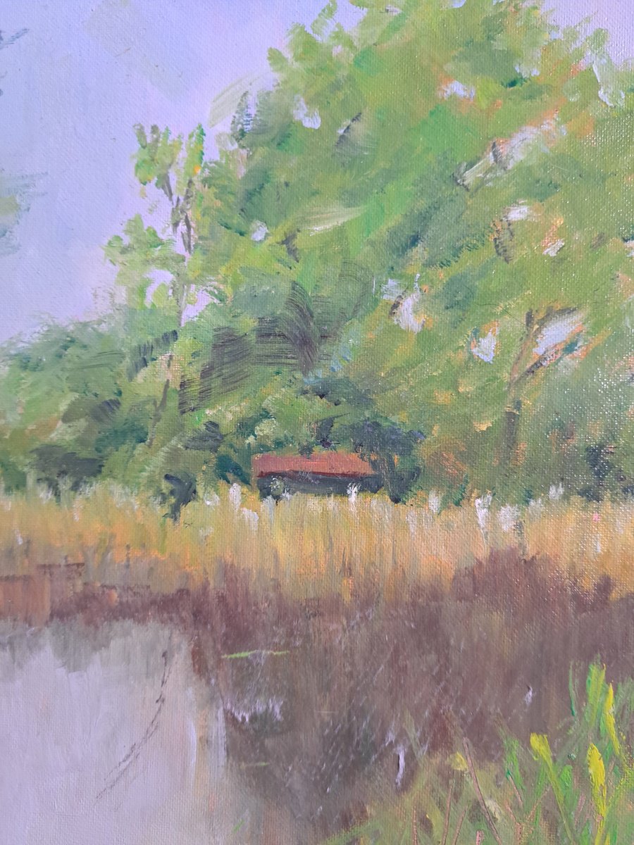 Impressionistic Landscape Oil Painting By Rosalind Roberts, 11 X 15", The Pond, Original Artwork