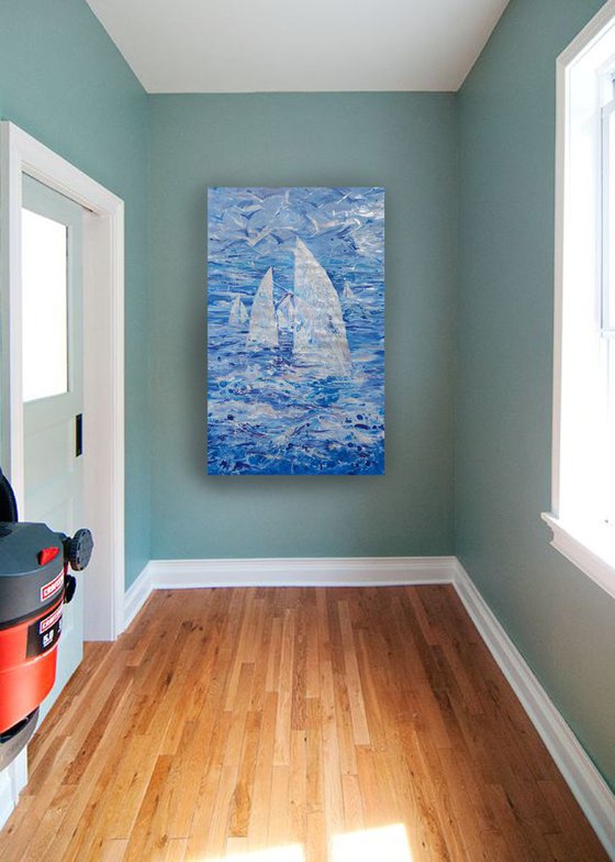 Large seascape painting 100x160 cm unstretched canvas "Sails" i009 art original artwork by artist Airinlea