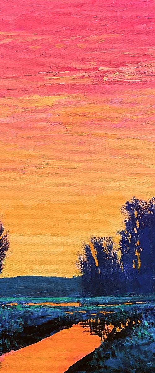 Distant Sunset 230106, colorful sunset landscape by Don Bishop