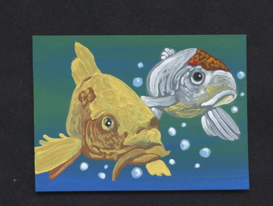 ACEO ATC Original Miniature Painting Koi Goldfish Pet Pond Art-Carla Smale