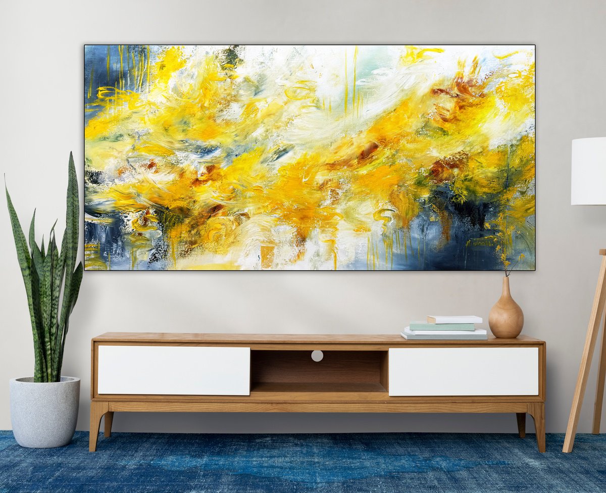 Abstract Acrylic Painting By Andrada Anghel, 60 X 32, Through The Haze, Original Artwork