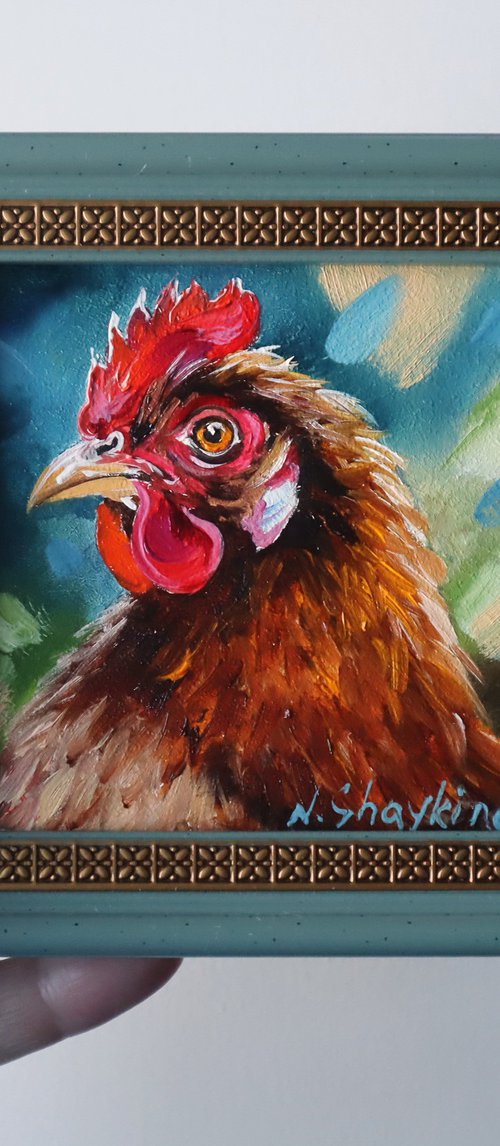 Chicken Painting Framed by Natalia Shaykina