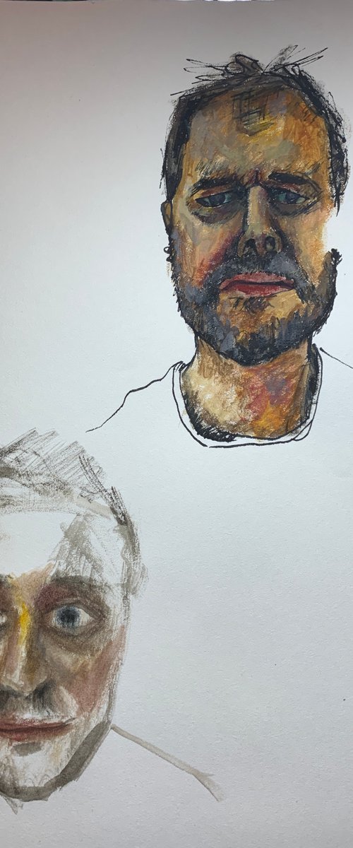 Self Portrait Study In Ink and watercolour by Ryan  Louder