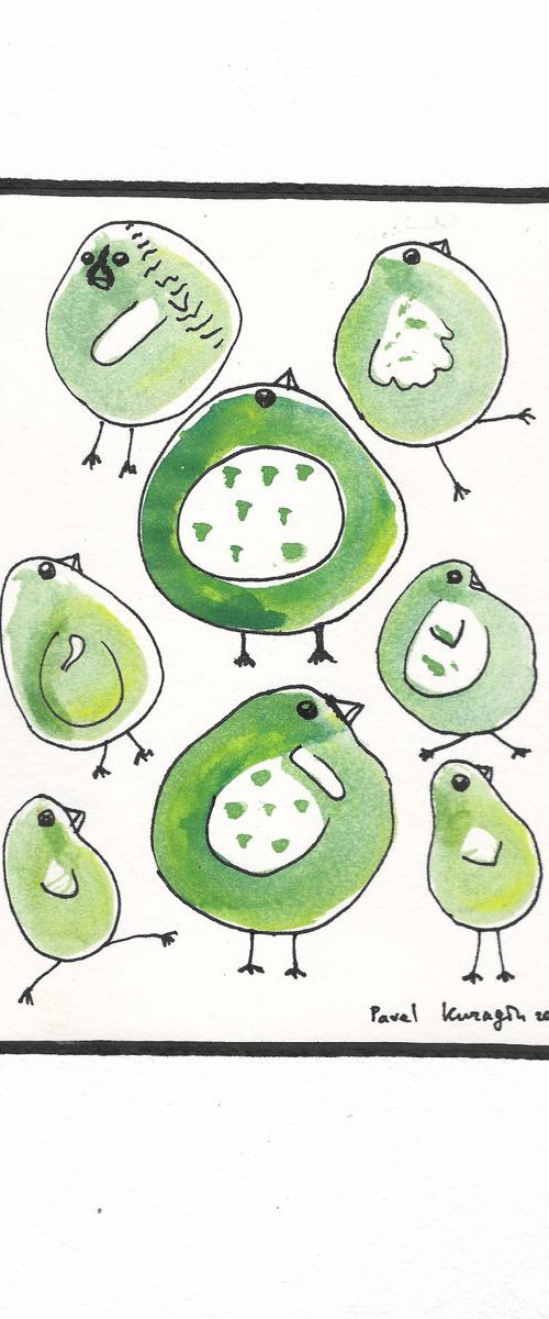Green birds by Pavel Kuragin