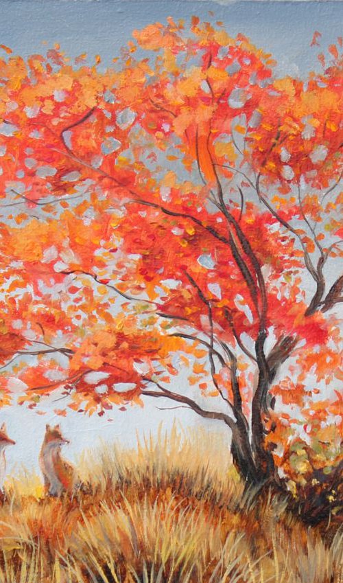 Foxes Painting, Animal Art, Couple Of Foxes by Elina Vetrova