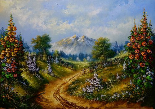 Landscape with flowers of nature by Voineagu Ion