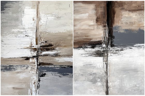 Parallel Ground.Neutral Abstract Diptych
