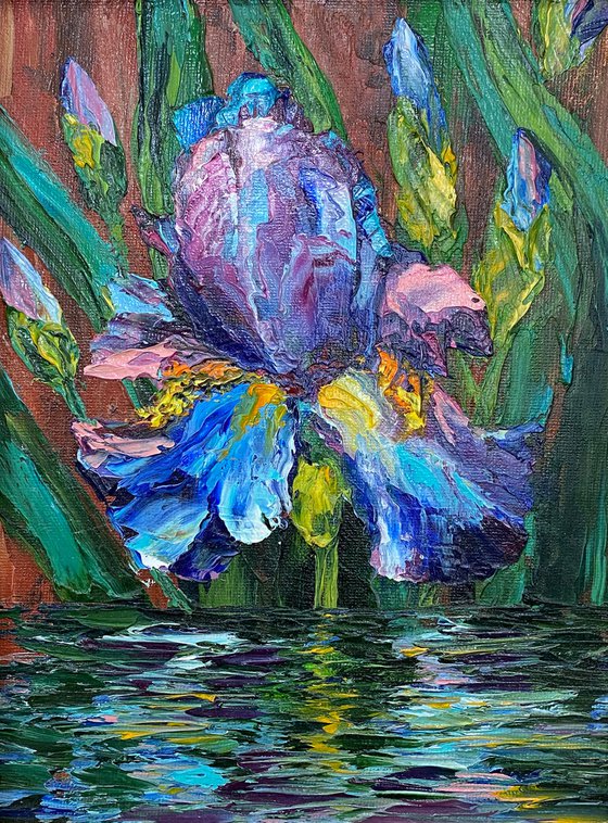 Iris. Impasto. Small picture.  Holiday gift.