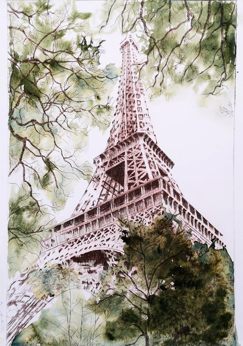 Cityscapes Etchings & Engravings By Aneta Gajos, 8 X 12, Autumn Paris, Original Artwork