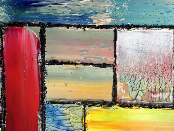 "Candy Crush" - Original PMS Abstract Oil Painting On Reclaimed Wood - 26" x 7.5"