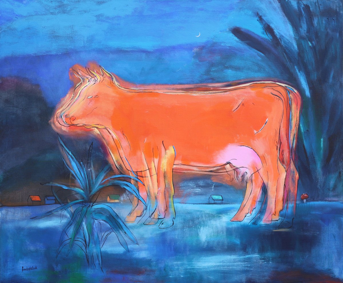 The Orange Ghost Cow By Artem Andreichuk, 47 X 39, Artwork For Sale On Artfinder