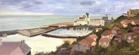 Folkestone harbour from the Warren, oil painting