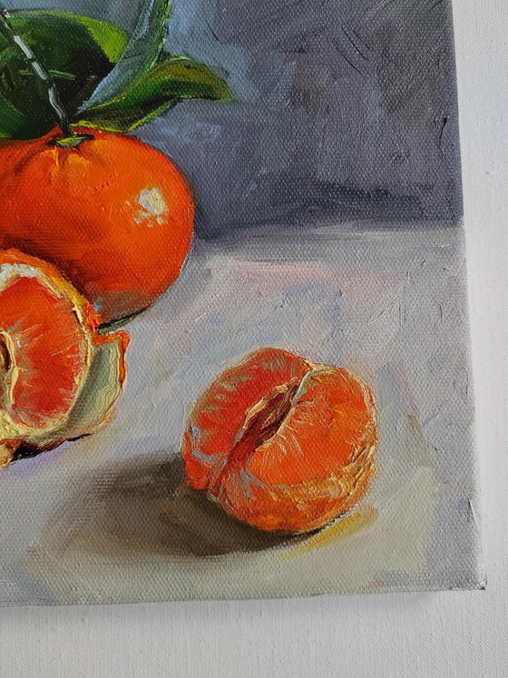 Clementine oil painting fruit still life original canvas art
