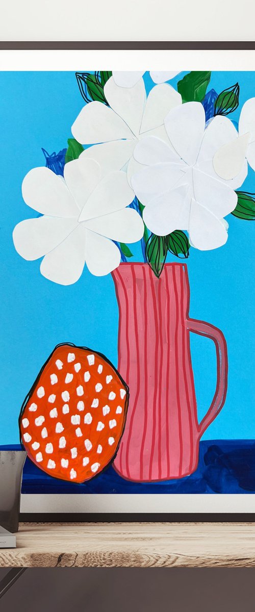 White Flowers in Pink Vase by Sasha Robinson