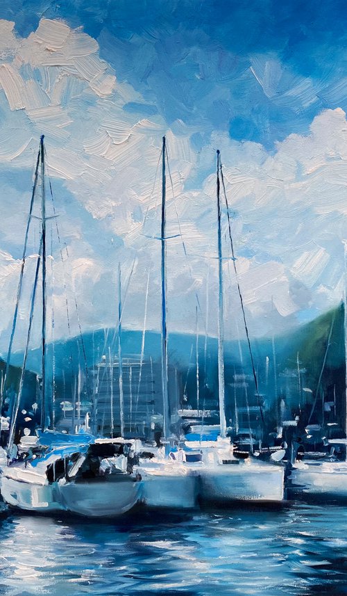 "Yachts Harbor"original oil painting by Artem Grunyka by Artem Grunyka