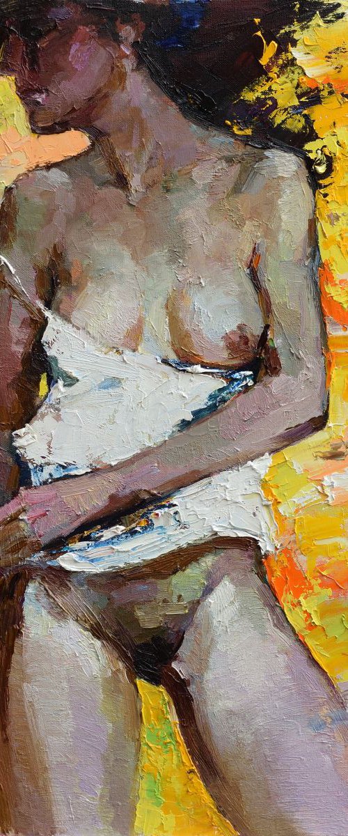 Nude Girl Figure Painting - Original Oil Painting by Anastasiia Valiulina