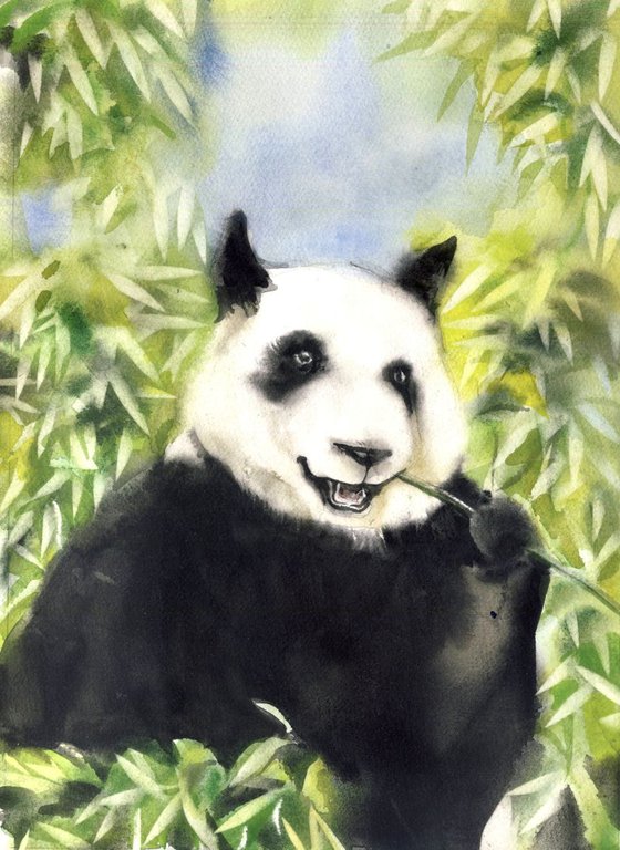 Giant panda with bamboo