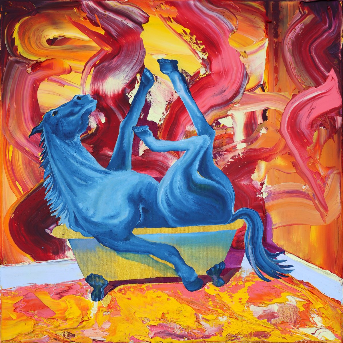 Expressive Animal Oil Painting By Dominic Virtosu, 20 X 20, Blue Prince, Original Artwork