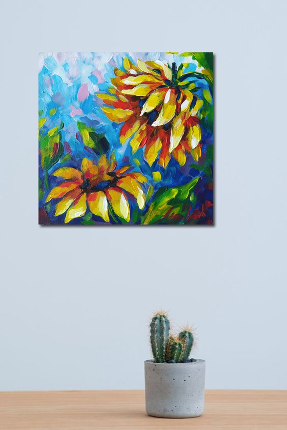 Sunflowers -  acrylic, sunflowers flowers, painting, sunflowers acrylic painting,  painting, flowers