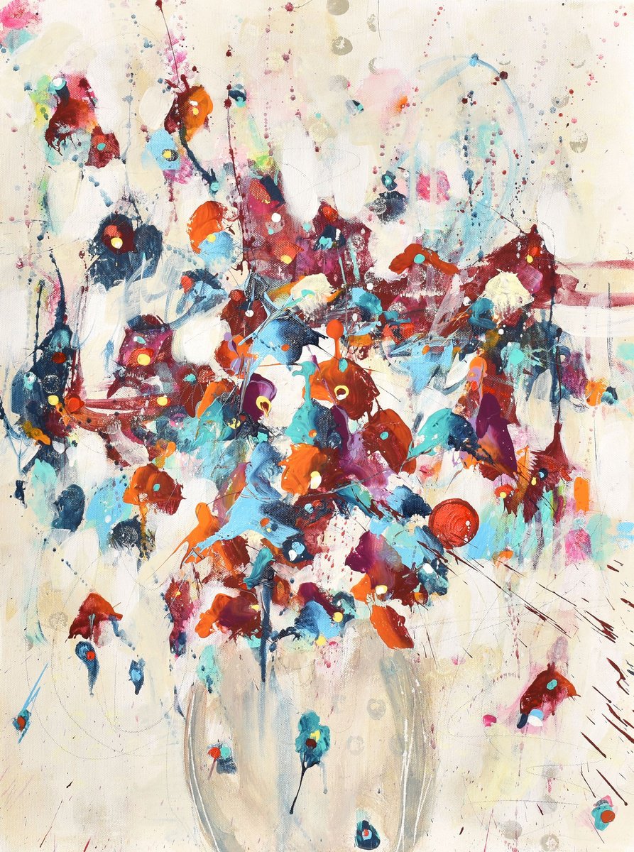 Abstract Landscape Painting By Cynthia Ligeros, 18 X 24, Flowers Of First Light, Original Artwork