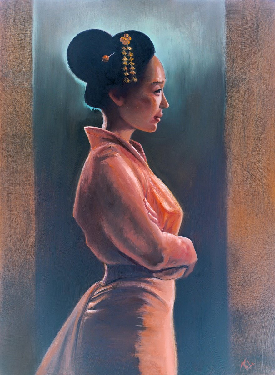 Expressive Portrait Oil Painting By Isabel Mahe, 20 X 28, ?? In The Rising Sun, Original Artwork