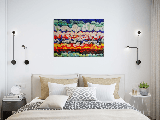 Unique sunset (60x80cm, cubism, oil painting, ready to hang)