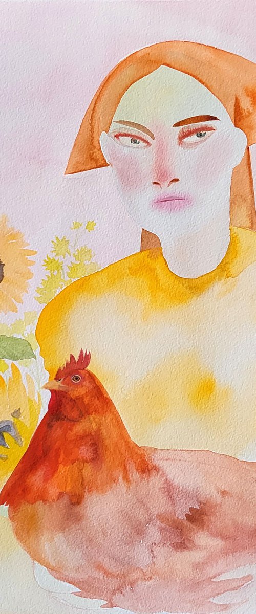 Girl and hen by Kamila Strzeszewska