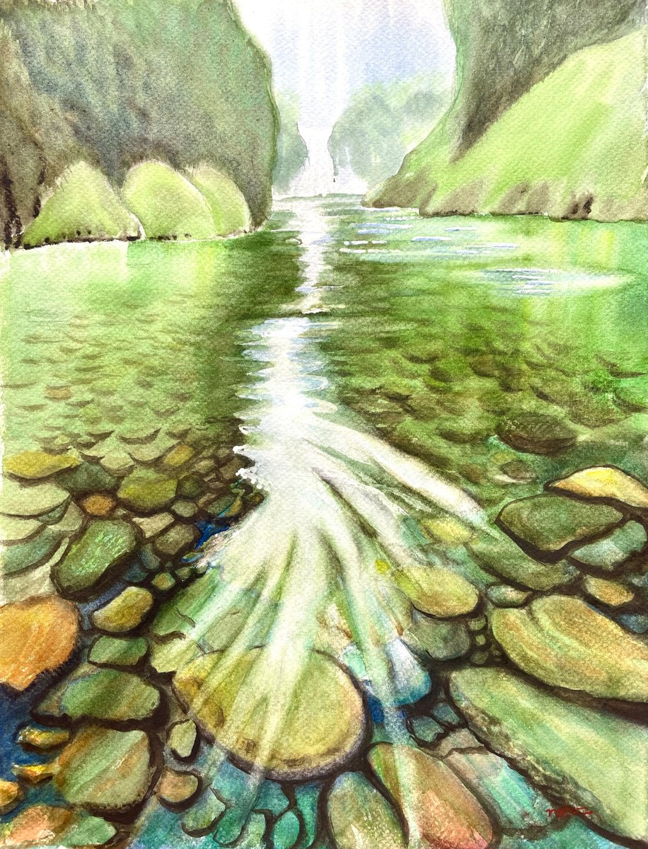 Impressionistic Landscape Watercolour By Neha Soni, 12 X 15", River View, Original Artwork