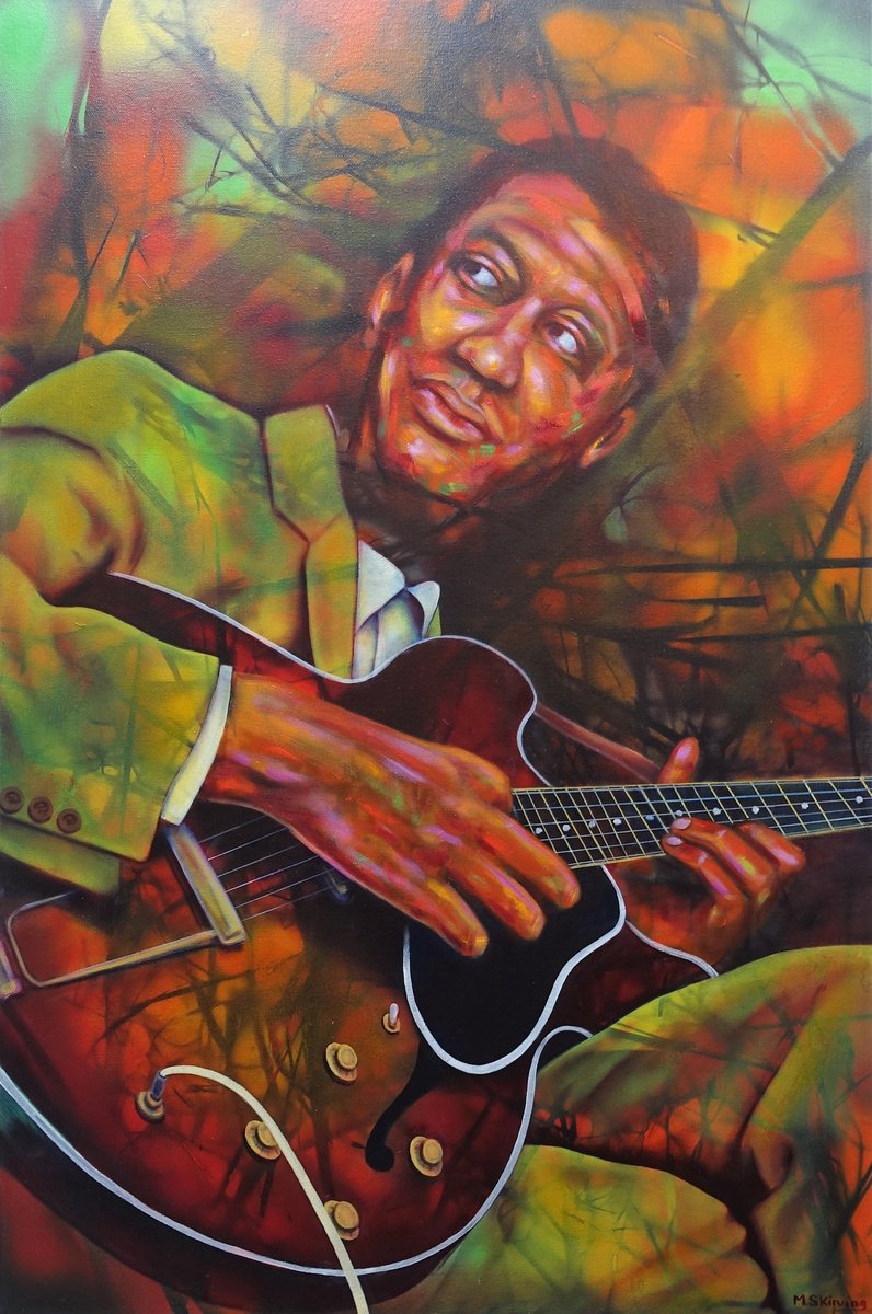 Expressive Portrait Oil Painting By Mark Antony Skirving, 24 X 35", Bluesville, Original Artwork