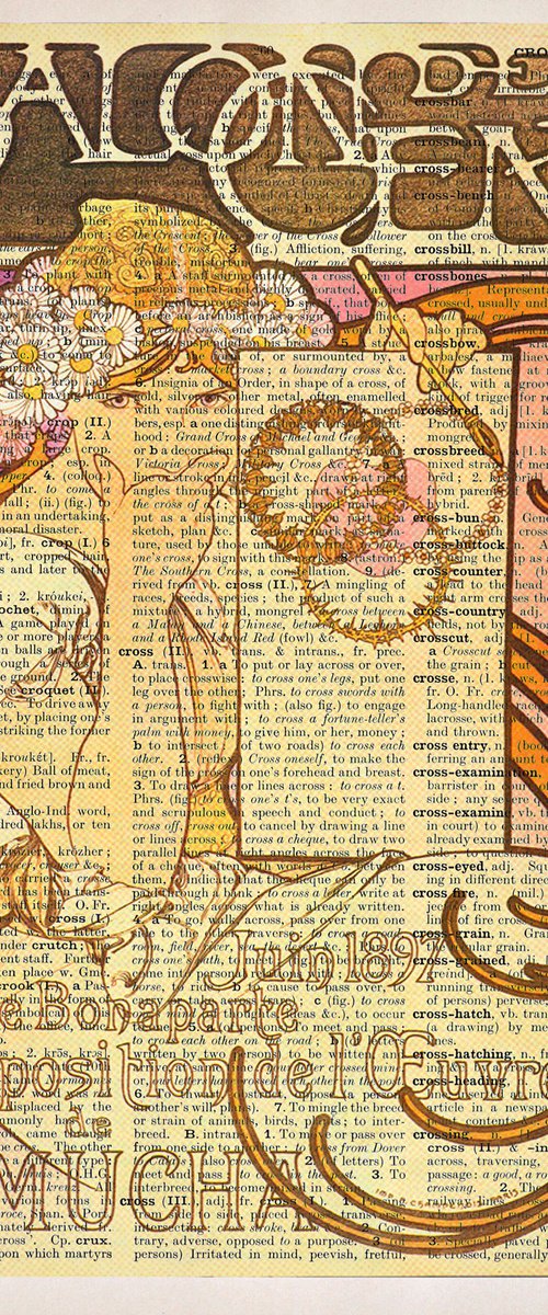 Salon des Cent Juin 1987 - Collage Art Print on Large Real English Dictionary Vintage Book Page by Jakub DK - JAKUB D KRZEWNIAK