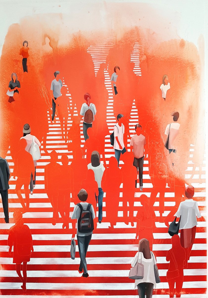 Urban And Pop Cityscapes Oil Painting By Martta Garcia, 45 X 64", Silhouette, Original Artwork