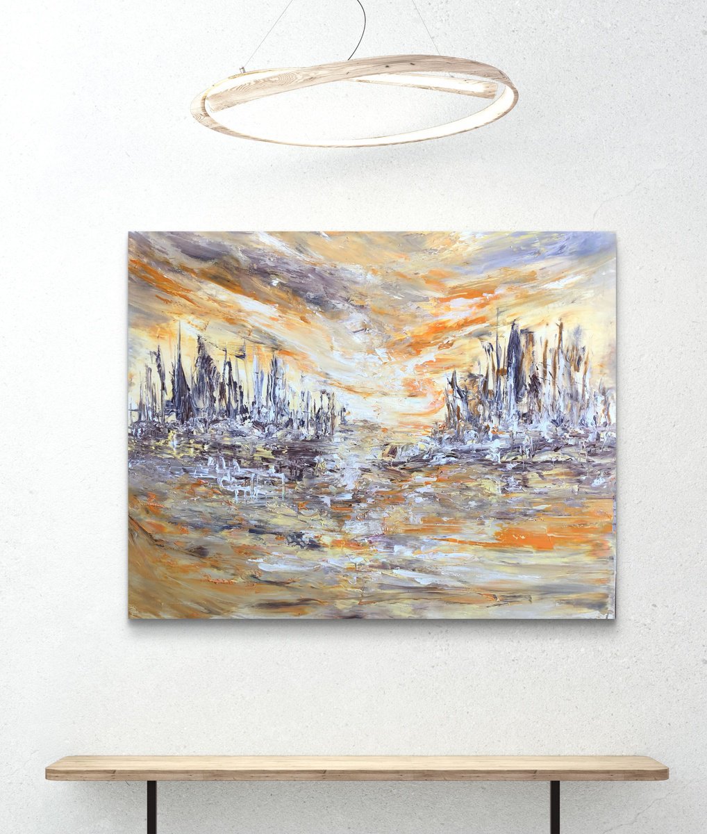 Expressive Abstract Acrylic Painting By Snezana Djordjevic, 39 X 31", Echoes Of The Ancient Sea, Original Artwork