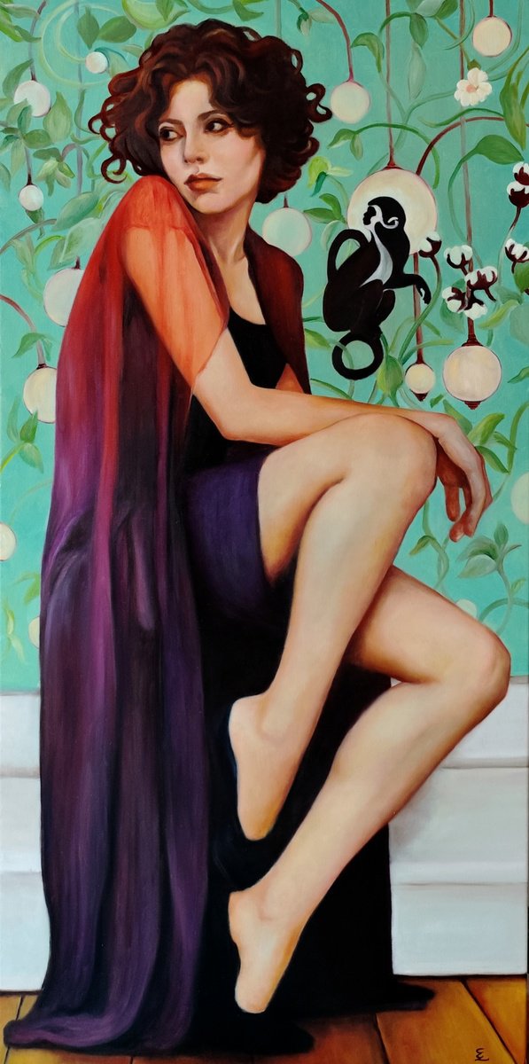 Photorealistic Portrait Oil Painting By Veronica Ciccarese, 20 X 39", An Unusual Encounter, Original Artwork