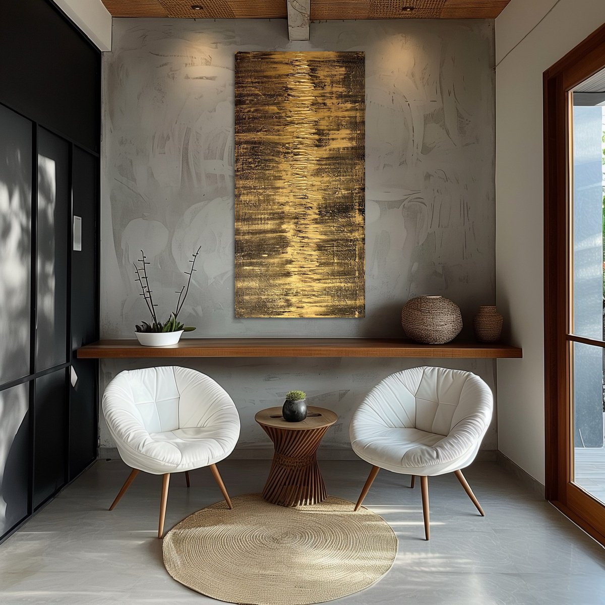 Abstract Acrylic Painting By Exclusive Arts, 24 X 47, Golden Fire 60X120X2 Cm, Original Artwork